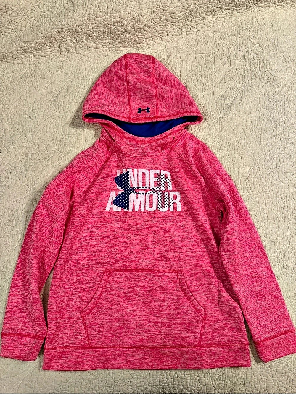 Under Armour ColdGear Space Dye Pullover Hoodie Coral/Pink & Purple Girls Large